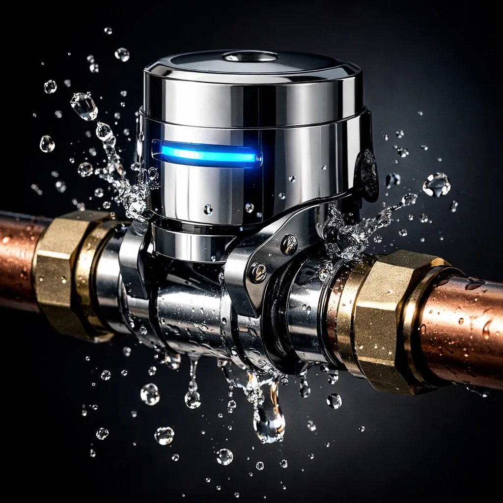 Automatic water shut off valve installed on pipe with leak detection technology