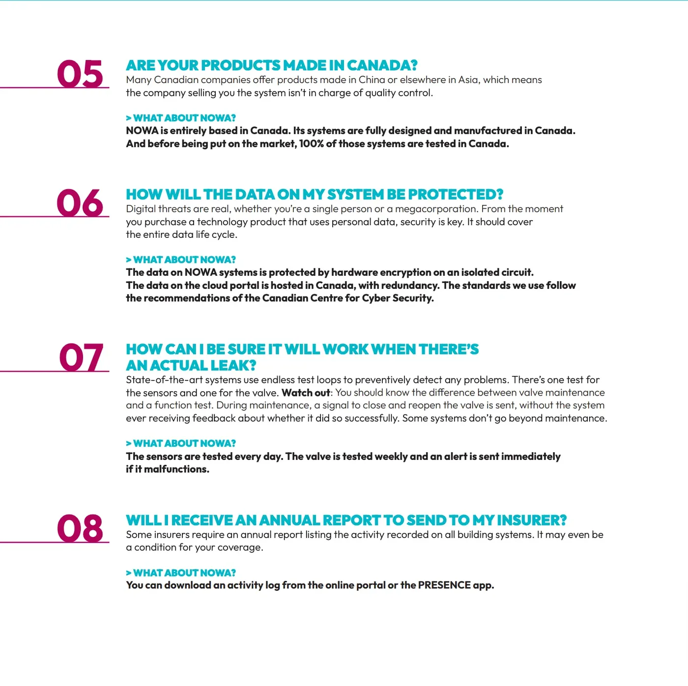 Infographic of NOWA water leak detection system FAQs