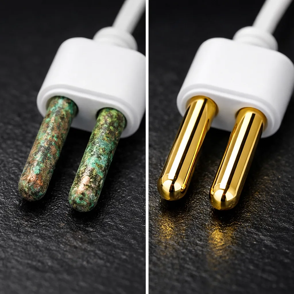 Gold-plated vs corroded water leak sensor probes comparison