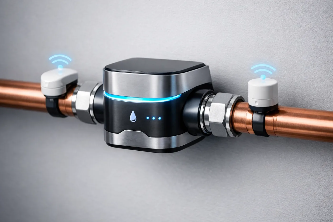Smart water shut-off valve with sensors installed on building pipes