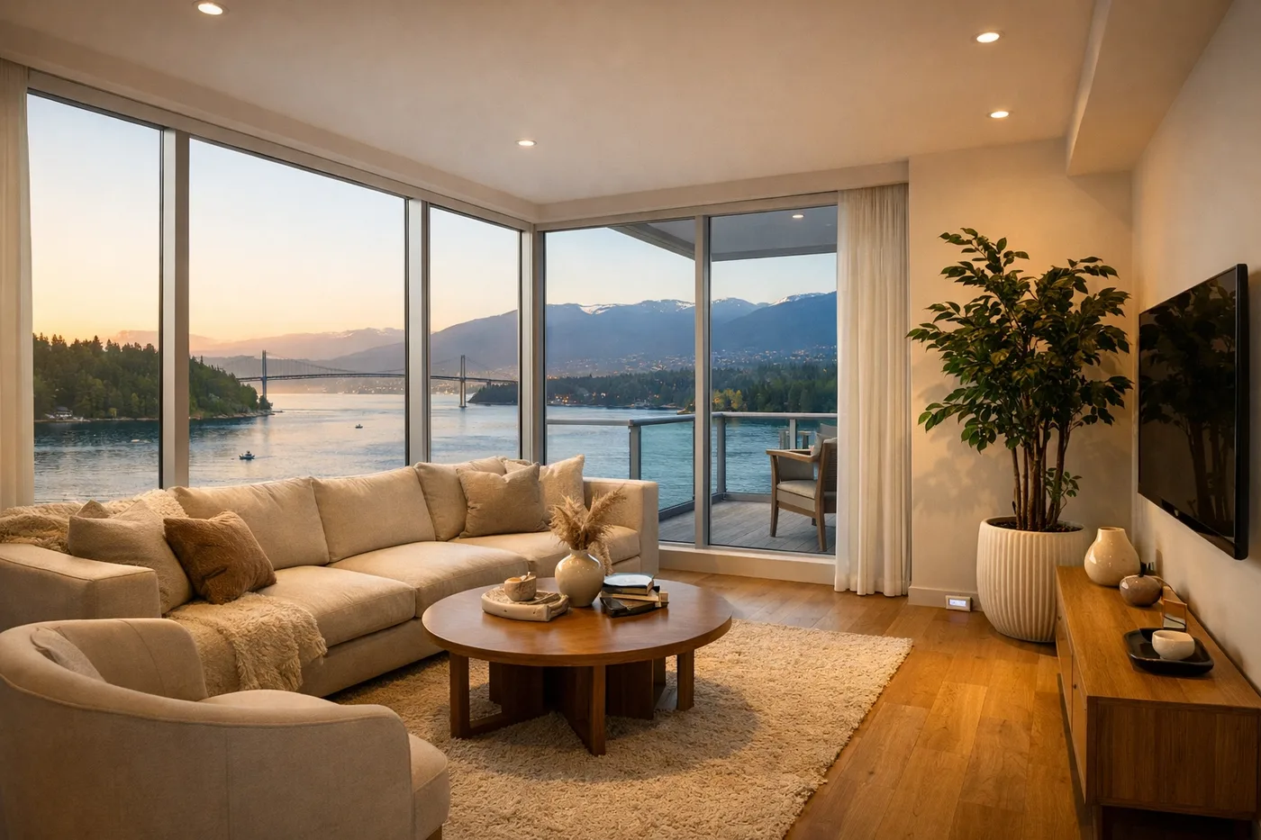 Modern Vancouver condo with discreet smart water leak detector for water damage prevention