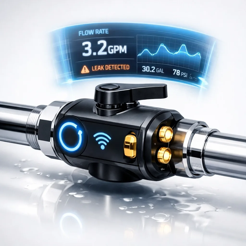 Smart water shut off valve with leak detection sensors and digital monitoring display