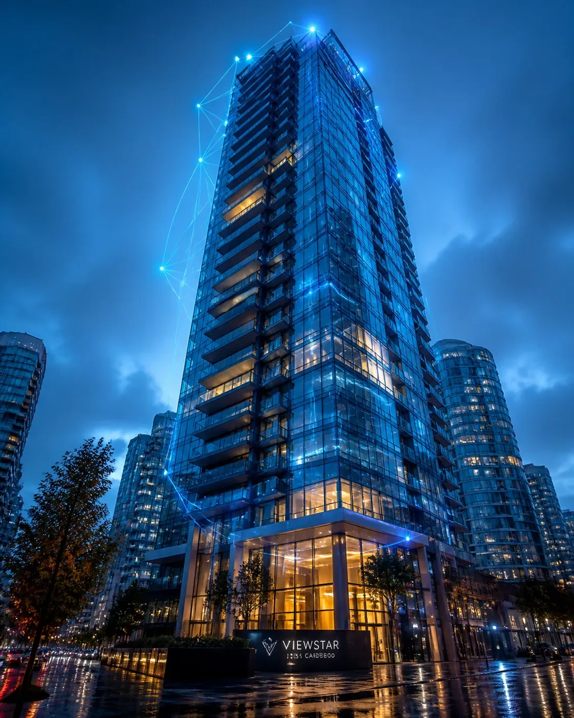 Modern Vancouver high-rise condo protected by smart monitoring and commercial leak detection systems.