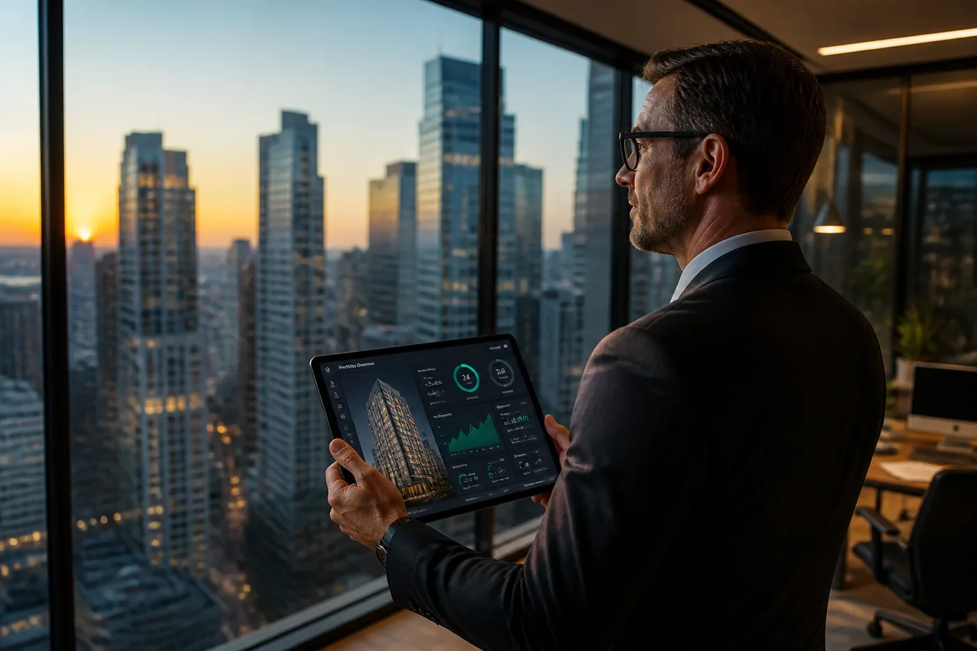 Vancouver property manager monitoring a commercial leak detection system dashboard for a condo portfolio.