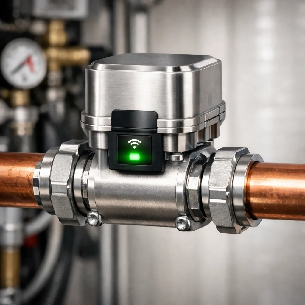 Automatic water shut off valve installed on condo main line to stop leaks fast