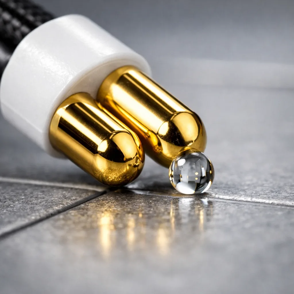 Gold-plated water leak sensor probe providing high-precision detection for commercial leak systems in BC.