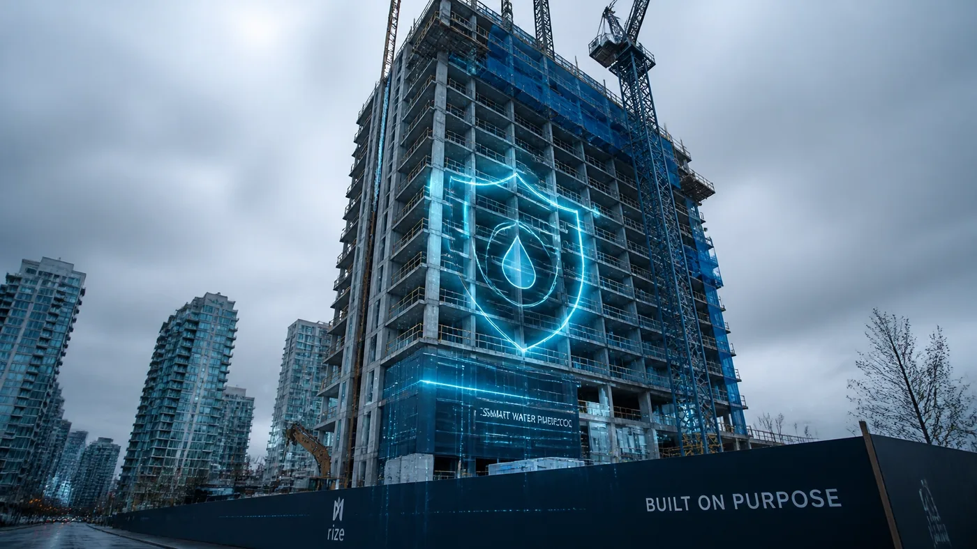 Construction site in Vancouver with smart water protection overlay