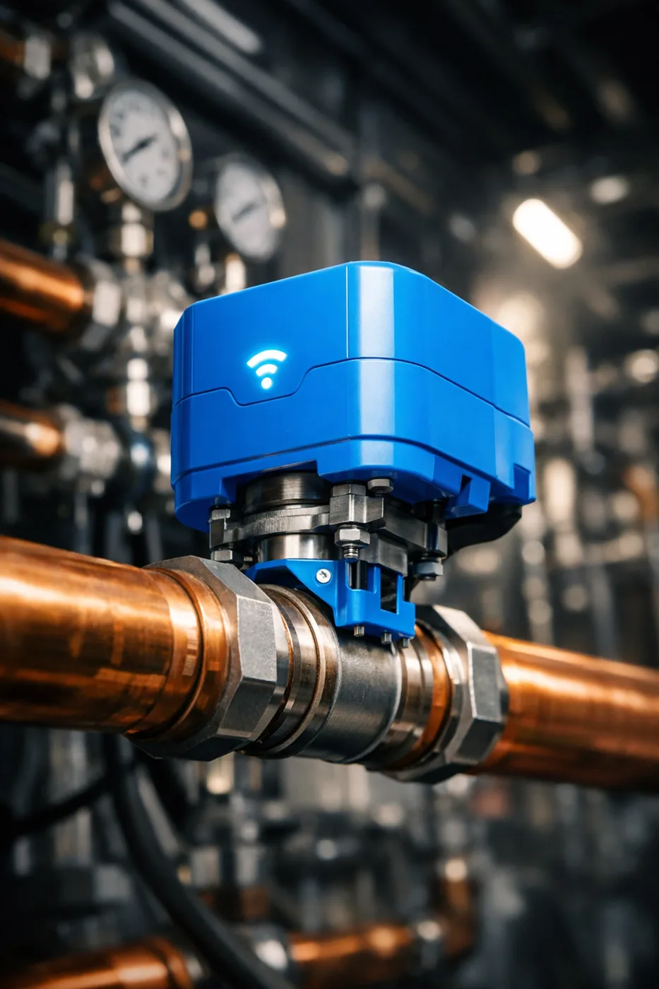 Automatic water shut off valve with leak detection on main line for commercial leak detection system