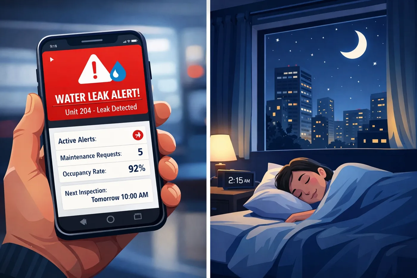 24/7 water leak monitoring alert system for condo property managers with real-time notifications