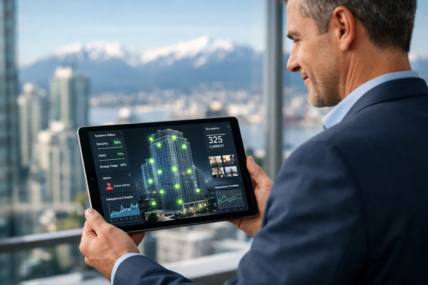 Vancouver property manager monitoring building water leak detection data to lower insurance premiums and risk.
