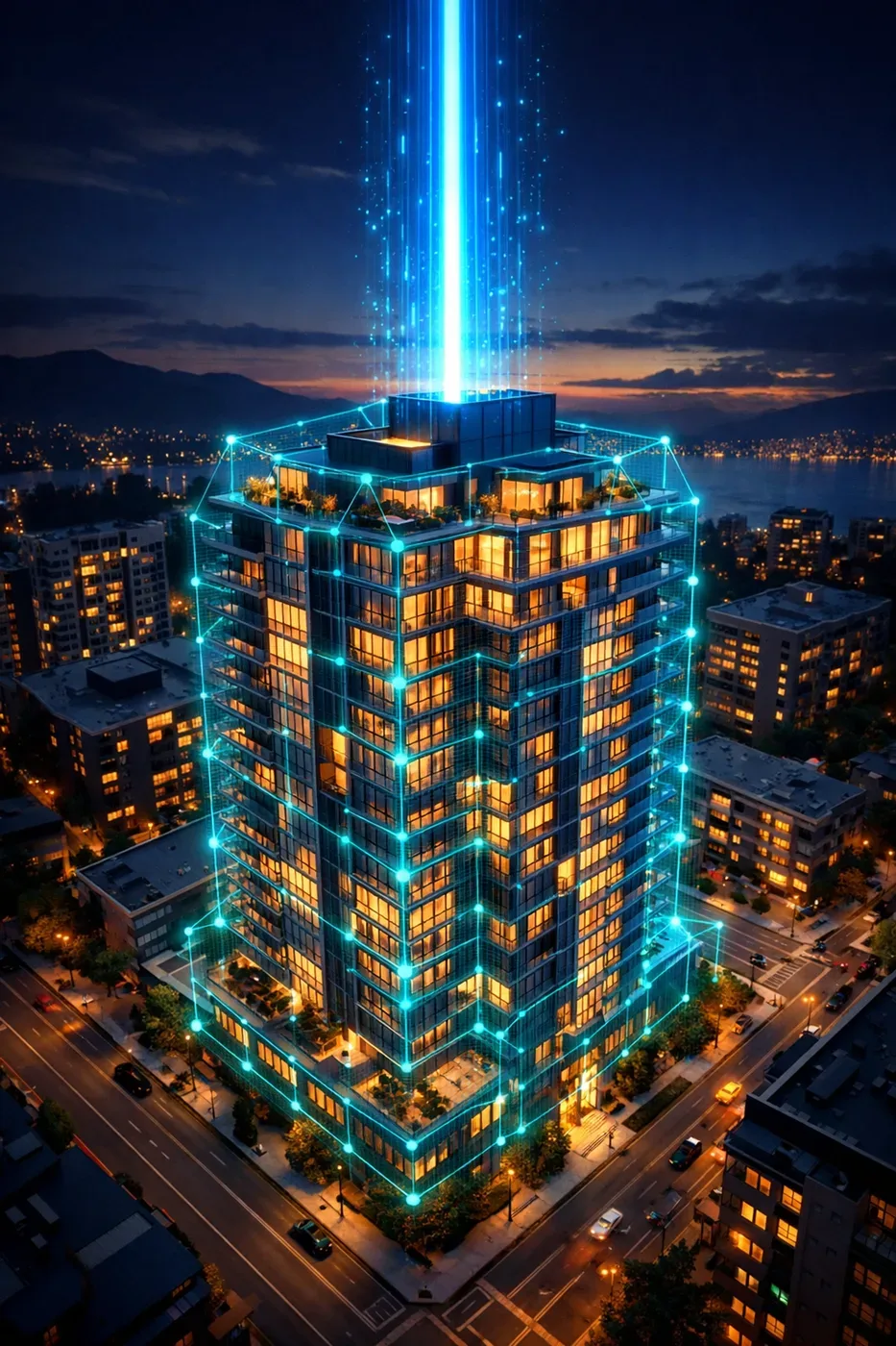 Remote water leak monitoring network protecting a Vancouver high-rise condo building from water damage.