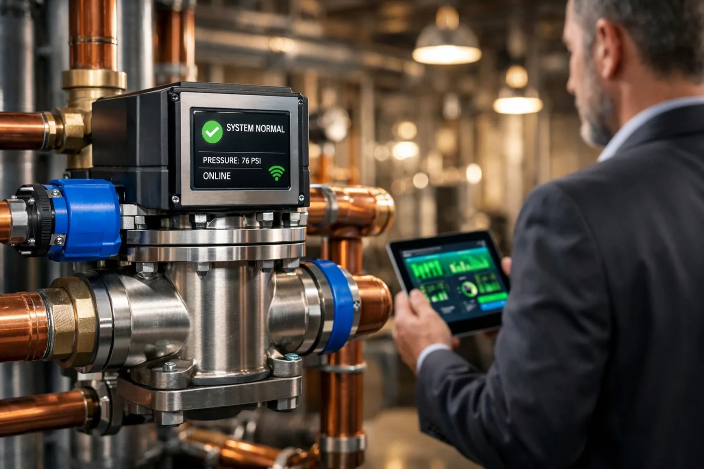 Automatic water shut off valve with remote monitoring for commercial building leak detection and prevention.