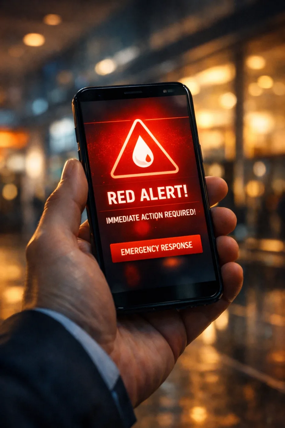 Instant water leak alert notification on smartphone for commercial property