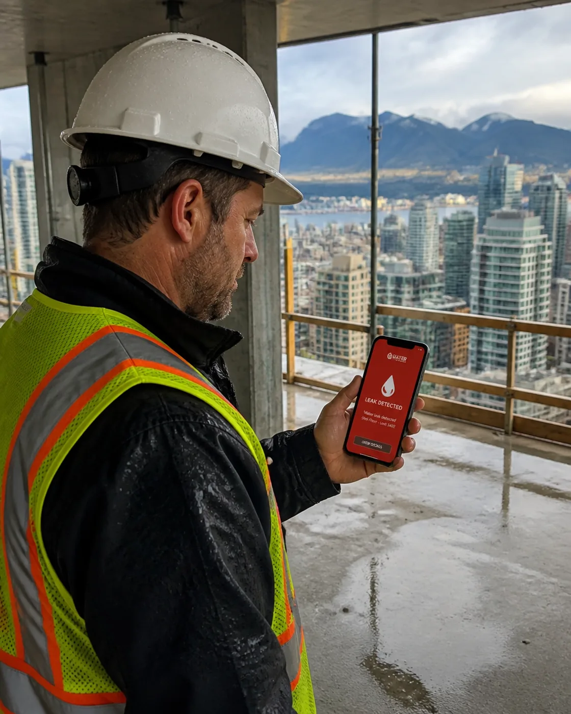Site manager receiving a leak alert on his phone